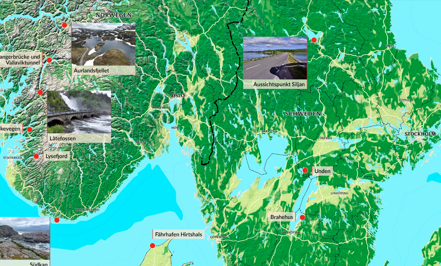 Reisekarte Motorradreise Skandinavien und Nordkap